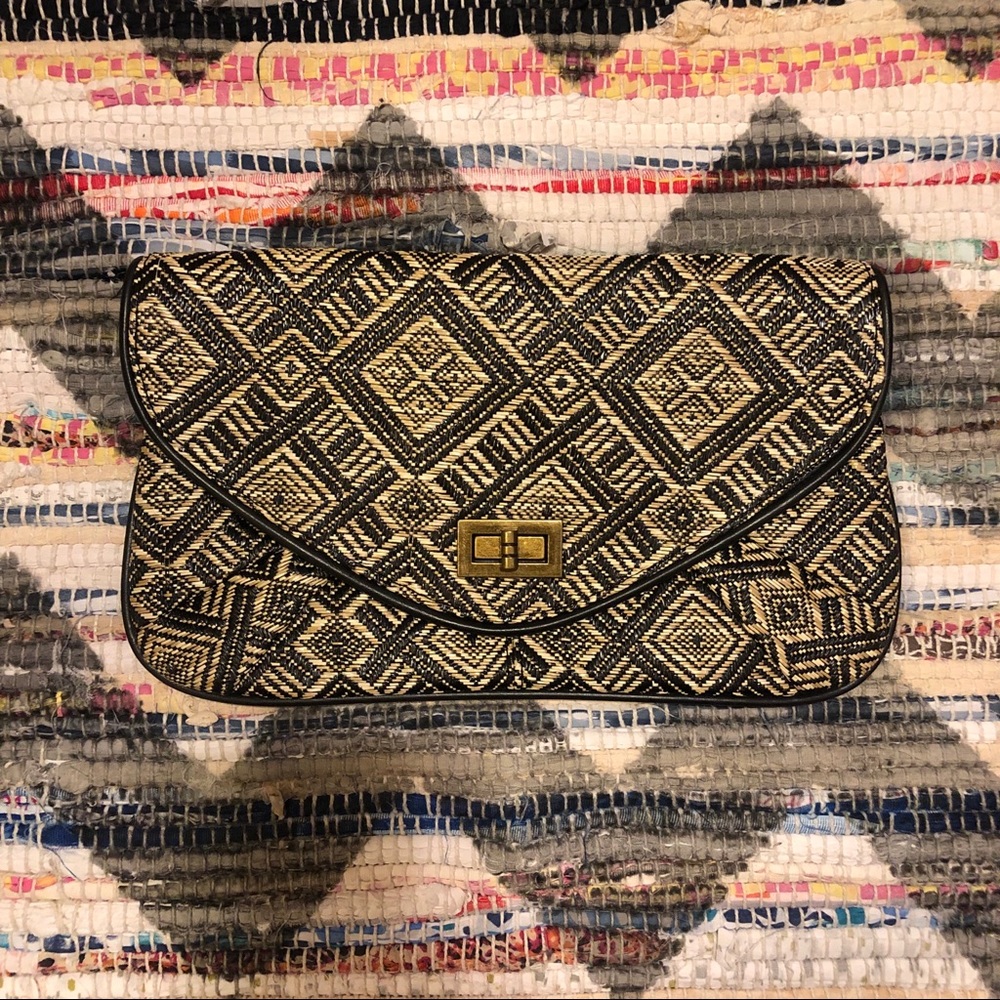 Tribal Print Straw Envelope Clutch Purse geometric handbag